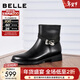 百麗（Belle）復古百搭牛皮時(shí)裝靴女冬季新款商場(chǎng)同款搭扣氣質(zhì)短靴3QF48DD5 黑色 38