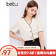 百圖betu女裝夏季新款襯衫撞色V領(lǐng)小香風(fēng)襯衫短袖上衣女2403T62 米白 M