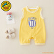 G.duck小黃鴨嬰兒背心夏季薄款幼兒男寶寶衣服夏天純棉連體衣無(wú)袖籃球服 黃色 90cm 建議9個(gè)月-1歲20-25斤