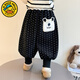 G.duck小黃鴨童裝女童加絨褲子秋冬季男寶寶一體絨燈籠褲兒童保暖運動(dòng)褲 繡花圓點(diǎn)加絨褲黑色 90 建議9個(gè)月-1歲20-25斤
