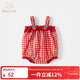 班喜迪嬰兒衣服夏季嬰幼兒連體衣寶寶外出服夏裝薄款包屁衣超萌吊帶哈衣 紅色 80cm