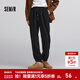 森馬（Semir）休閑褲男肌理感燈芯絨長(cháng)褲冬季時(shí)尚拼接抽繩束腳褲子錐形百搭 黑色90001 L