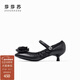 莎莎蘇[繁花]春夏季中細跟高跟鞋女山茶花瑪麗珍通勤新中式單鞋女 黑色 39