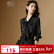 晚白【新品】2026春季純色時(shí)尚上衣系帶蝴蝶結領(lǐng)緞面通勤襯衫女 黑色 XL