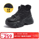 駱駝（CAMEL）絨里老爹鞋冬季女鞋新款經(jīng)典黑白雙色休閑增高運動(dòng)鞋 L23W283162M黑色 （毛里） 38