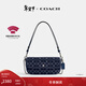 蔻馳（COACH）【禮物】女士經(jīng)典標志丹寧布BROOK翻蓋鏈帶包牛仔斜挎女包 LH/深藍色 混合色