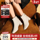 百麗（Belle）氣質(zhì)羊皮時(shí)裝靴女冬季新款商場(chǎng)同款高跟通勤優(yōu)雅短靴3LI44DD5 米白色-單里 37 (235mm)