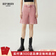 深呼吸DEEP BREATH女裝簡(jiǎn)約高腰直筒休閑純棉牛仔短褲女A100235 粉 L (4)