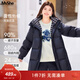 MsShe【90%白鴨絨】大碼女裝2025冬裝胖mm格子連帽中長(cháng)羽絨服外套 藏青藍色現貨 4XL