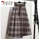 啄木鳥(niǎo)（TUCANO）大碼毛呢格子半身裙秋冬女a(chǎn)字裙中長(cháng)款不規則高腰加厚長(cháng)裙子傘裙 卡其色(送腰帶) L 建議120-140斤
