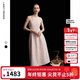 朗姿2025夏季新款優(yōu)雅一字領(lǐng)無(wú)袖連衣裙女高端法式修身收腰裙子 淡粉色 M