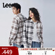 Lee25早秋新品舒適版翻領(lǐng)黑棕拼色格紋設計男女同款長(cháng)袖襯衫潮流 黑棕色（尺碼偏大，拍小一碼） XS