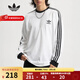 阿迪達斯（adidas）三葉草官方 Adicolor三條紋男女復古穿搭棉修身打底衫長(cháng)袖圓領(lǐng)T恤 IA4879  白色 情侶款 XL