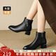 ZHR頭層牛皮短靴女復古尖頭時(shí)裝靴女加絨媽媽鞋粗跟女靴 KM11AG黑 38