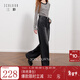 三彩2025冬季新款收腰牛仔褲休閑褲一體絨磨毛寬松闊腿褲長(cháng)褲M(mǎn) 經(jīng)典黑 M 160/68A