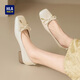海瀾之家（HLA）舒適軟底單鞋女士淺口方頭粗跟增勤女鞋HDADXW1CEC055 米色39