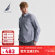 諾帝卡（NAUTICA）【商場(chǎng)同款】男裝春秋新款全棉千鳥(niǎo)格經(jīng)典舒適格紋襯衫男WO4300 藏青4NV S