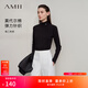 AMII女裝2025冬半高領(lǐng)字母刺繡莫代爾棉彈力T恤女修身顯瘦上 黑色 XL