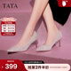 他她（TATA）酒杯鞋婚鞋新娘鞋伴娘鞋宴會(huì )高跟鞋女鞋細跟配裙子單鞋新 粉金（7cm）-流光款 38