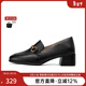 千百度女鞋牛皮真皮中跟通勤懶人一腳蹬樂(lè )福鞋方頭小皮鞋 黑色 39