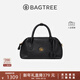 BAGTREE包包樹(shù)松蘿手提包新款植鞣皮波士頓包保齡球斜挎女士包包新年禮物 黑色【bag tree女包】 高級小眾