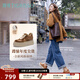蹀愫（TIGRISSO）明星同款秋冬加絨厚底增高7.5長(cháng)腿運動(dòng)松糕休閑德訓鞋TA63598-50 駝色牛皮革/駝色牛剖層皮革 36 (230mm)