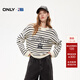 ONLY2025冬季新款NBA合作系列短款羊毛混紡落肩針織衫女|125413004 H32深藍白條紋 S