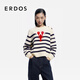 ERDOS 26早春圓領(lǐng)提花復古條紋龍蝦圖案針織上衣女套衫羊絨衫 藍白條紋 M 165/84A