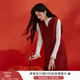 香影新年戰袍無(wú)袖連衣裙2026春季新款v領(lǐng)小香風(fēng)毛呢背心小黑裙子 紅色 L 165/88A/110-125斤