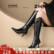 ZHR高跟鞋女V口顯瘦高筒細跟長(cháng)筒靴瘦瘦靴加絨女鞋IE75A黑色36