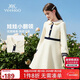英氏（YEEHOO）女童連衣裙兒童裙子中大童裝娃娃領(lǐng)長(cháng)裙學(xué)院風(fēng)淑女春裝 米白 150