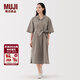 MUJI女式 易干平紋七分袖連衣裙女裝裙子25年秋季連身裙 BC2NSC5A 深咖啡色 S （155/80A）