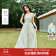 茵曼（INMAN）法式度假風(fēng)印花女裝吊帶連衣裙浪漫海邊2025夏季新品收腰裙子  青綠江山 S