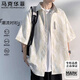 馬克華菲短袖襯衫男士夏季翻領(lǐng)半袖上衣寬松休閑服外套 白色 XL