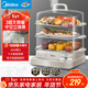 美的（Midea）電蒸鍋22L三層大容量0涂層電蒸箱家用電熱鍋智能多用途鍋28秒上汽蒸包子鍋全透視窗ZGC322301