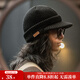 馬登工裝復古黑色針織毛線(xiàn)鴨舌帽男女冬包頭護耳防寒保暖羊毛混紡帽子 靜謐黑 均碼 56-62cm