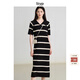 旅途原品【明星同款】ltyp真絲亞麻棉休閑V字翻領(lǐng)條紋針織連衣裙女中長(cháng)裙 杏黑色-經(jīng)典條紋-真絲亞麻棉 M 160cm（現貨）