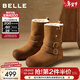 百麗（Belle）復古雙飾扣雪地靴女冬季新款內增高加毛保暖休閑靴F3E1DDZ5 棕色 38 (240mm)