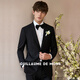 Guillaume de Mons澳嘉西裝套裝男純羊毛商務(wù)正裝夏新郎結婚禮服黑色西服男士外套 黑色【上衣+西褲】 48