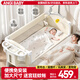 ANGI BABY嬰兒床拼接床多功能折疊床可拼接大床寶寶搖搖床可移動(dòng)哄睡神器 【月光奶咖】蚊帳+尿布臺+搖桿 嬰兒床拼接床新生兒禮物哄娃神器