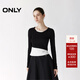 ONLY2025夏季新款假兩件刺繡字母LOGO正肩圓領(lǐng)T恤女|125302026 H1Z黑色 M