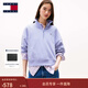 TOMMY JEANS秋冬女純棉微抓絨美式運動(dòng)風(fēng)半拉鏈立領(lǐng)短款衛衣情人節禮物 藍色C5Z S （推薦：100-115斤）