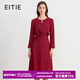 愛(ài)特愛(ài)（EITIE）精致紅玫瑰氣質(zhì)收腰長(cháng)袖連衣裙騏驥紅秋冬新款A字裙C2507834A 龐貝紅61 M (160)