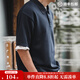 馬登工裝美式復古重磅珠地棉polo衫寬松翻領(lǐng)透氣半袖短袖T恤男夏 藏藍 2XL