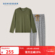 舒雅（Schiesser）男士純棉雙面布圓領(lǐng)寬松長(cháng)袖長(cháng)褲睡衣家居服套裝E9/25441H 綠色 2XL
