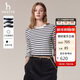 哈吉斯（HAZZYS）女裝 秋季女士純棉條紋寬松長(cháng)袖T恤女ABTSE0CCX02