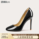 Lily Wei綠色圓頭高跟鞋細跟小碼女鞋淺口氣質(zhì)單鞋配裙子純欲不累腳 黑色【跟高8cm】 38
