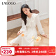 LAGOGO荷葉邊溫柔氣質(zhì)連衣裙女拉谷谷2025年春季新款泡泡袖A字裙 米色 L