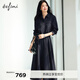 伊芙麗（eifini）伊芙麗抗皺TR色紡顯瘦展浪裙擺后腰牛筋舒適女裙2025秋裝新款 藏青 M