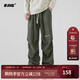 BJHG不計后果秋季燈芯絨褶皺傘兵褲潮牌男生寬松直筒美式垂感休閑褲女 橄欖綠 M （130-160斤）